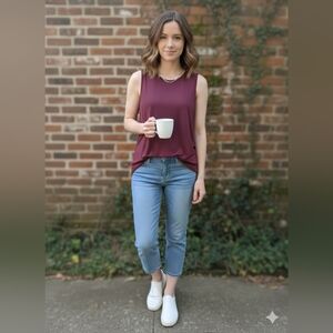 Nine West Essential Easy High-Neck Tank Maddie Plum Size Large (EUC)